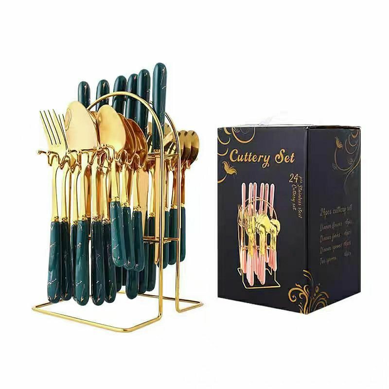 24-piece Knife, Fork And Spoons, Stainless Steel Premium Gold...