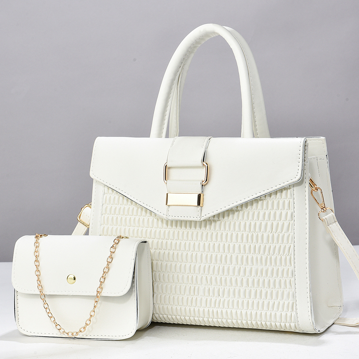 Elegant 2-piece Faux Leather Handbag Set - Chic White Top Han...