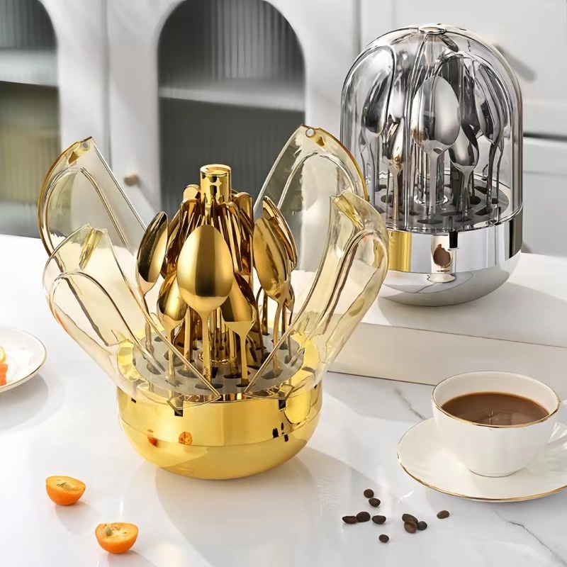 Premium-stainless-steel 24-piece Golden Cutlery (knives, Spoons & Fork) In Egg-shaped Casing.