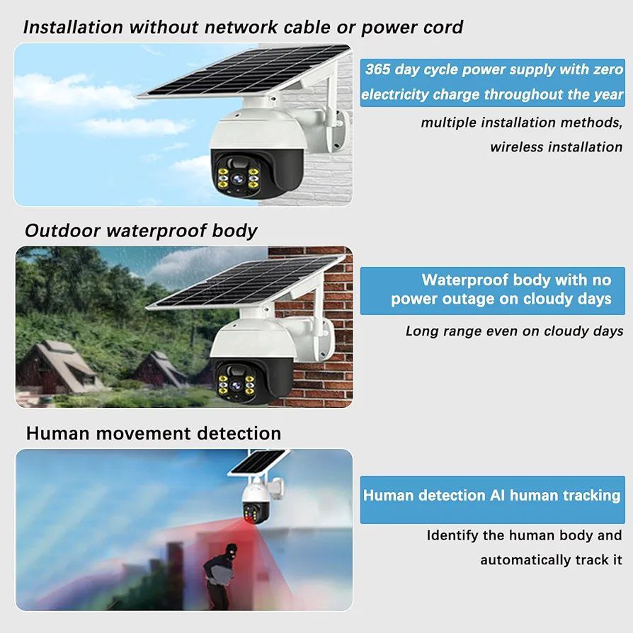 X6 360° Solar Powered Wireless CCTV Camera, Full HD Color Night Vision, Smart Tracking, Two-Way Audio, Weatherproof WiFi IP Cam