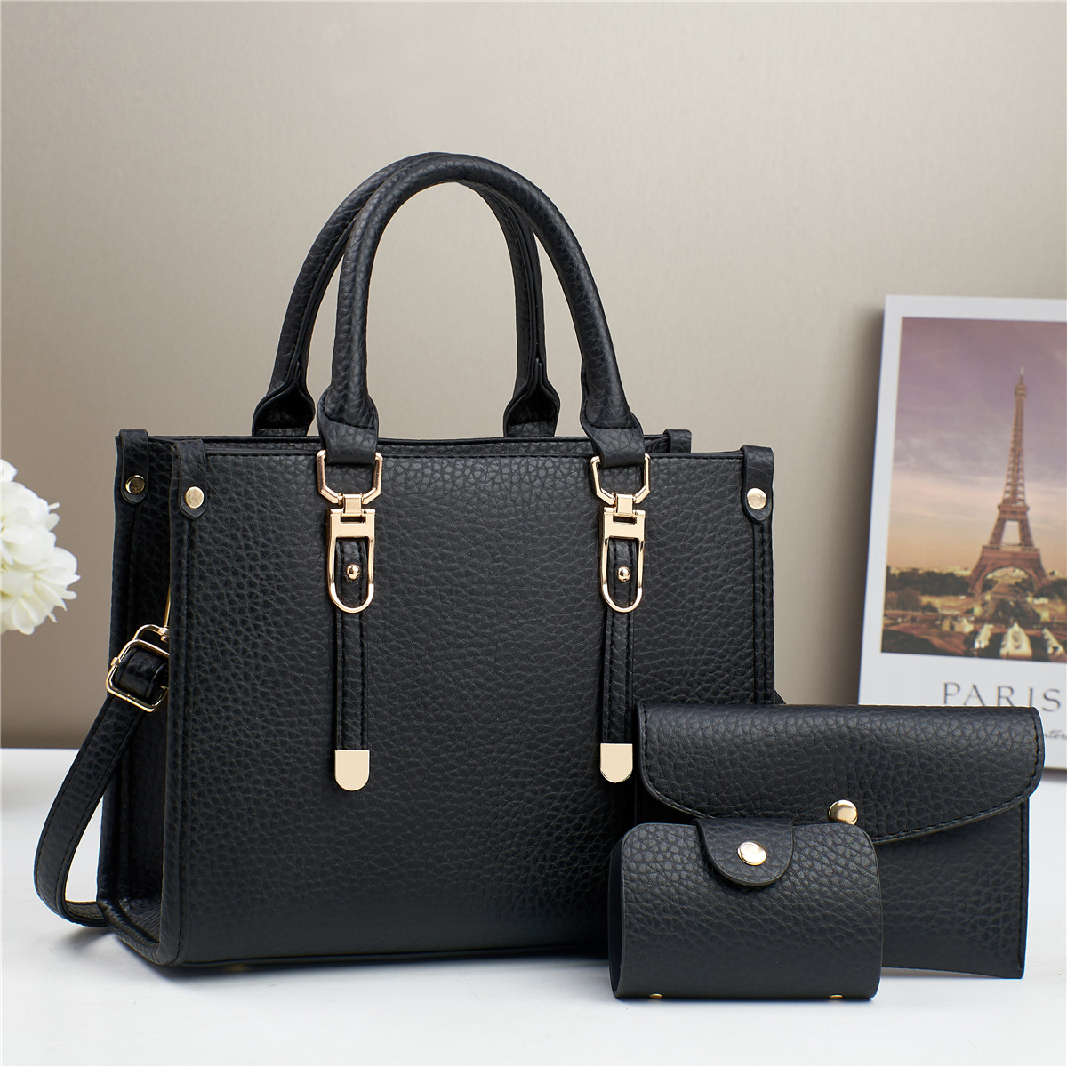 Modern 3-in-1 Black PU Leather Women