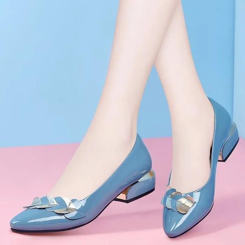 Stylish Korean Patent Leather Low-heel Pumps With Decorative Buckle