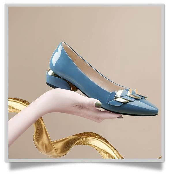 Stylish Korean Patent Leather Low-heel Pumps With Decorative Buckle
