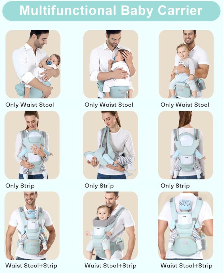 Ergonomic Baby Carrier With Hip Seat, Multiple Positions (Front, Back), Breathable Mesh & Storage Pockets, Adjustable For Newborns & Toddlers (3-20kg) 