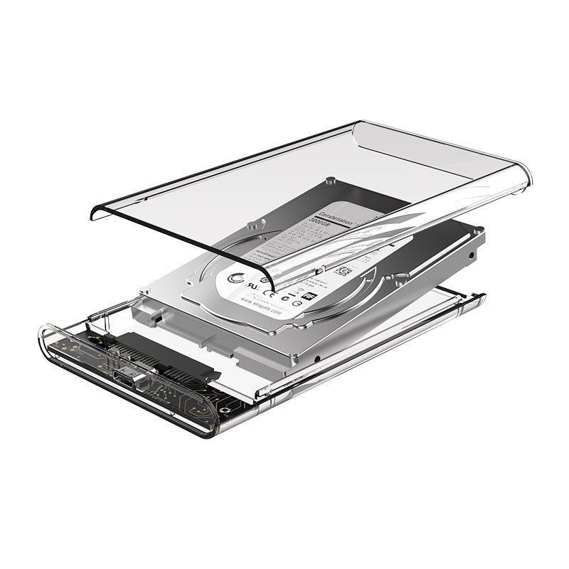 2.5" USB 3.0/Type-C Transparent External Hard Drive Enclosure For SATA I/II/III HDD, Tool-Free, UASP Support 